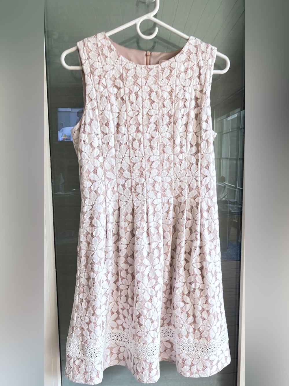 Eliza J Light Blush Lace Fit-and-Flare Mini Dress